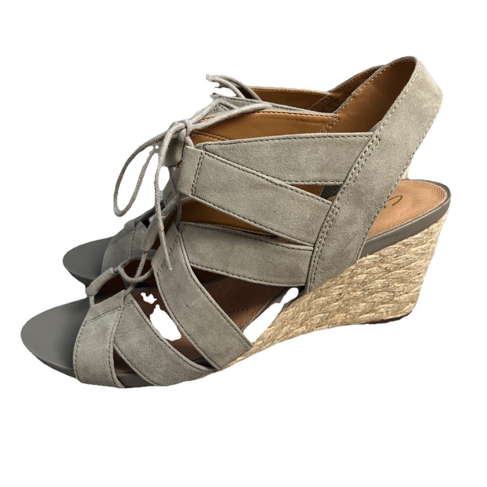Clarks Women’s Artisan Sage Suede Acina Chester Espadrille Wedge Sandal 10 - Picture 3 of 11